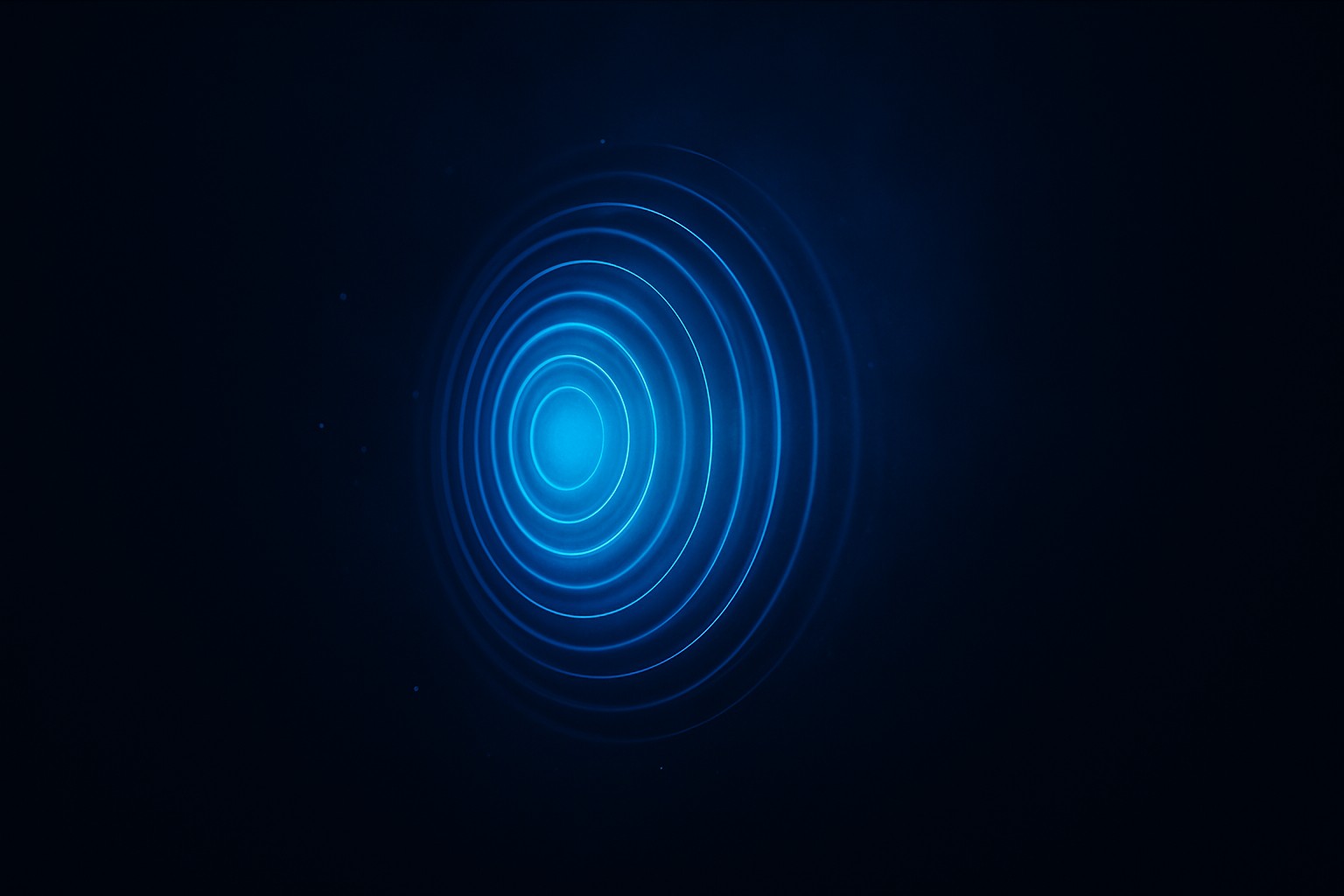An abstract cyan sound-wave orb pulsing in dark space, refined and elegant.